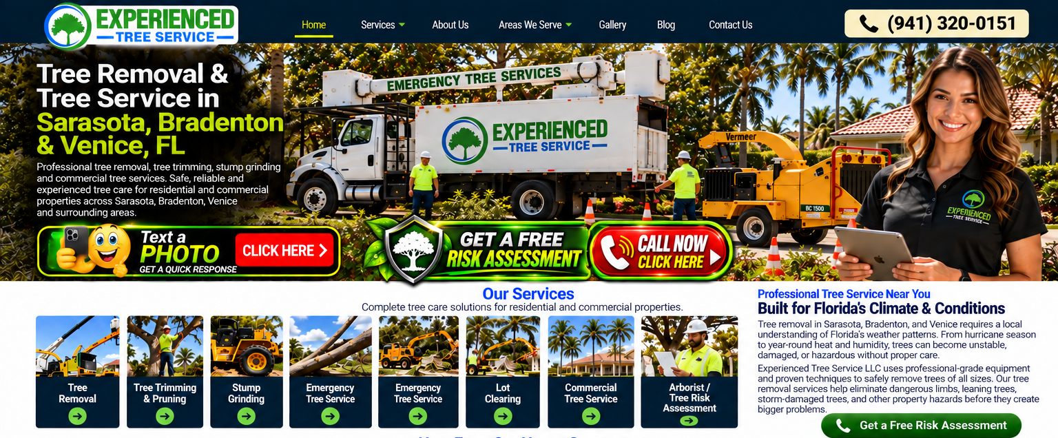 Experienced Tree Service tree removal, trimming, stump grinding and emergency tree services in Sarasota, Bradenton and Venice