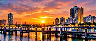 Illustrative sunset over a downtown waterfront for Englewood and Charlotte County service areas