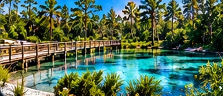 Illustrative palm-lined waterway and boardwalk for North Port service areas