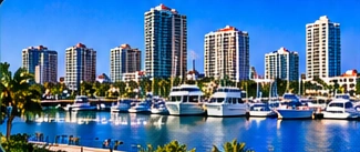 Illustrative sunny skyline and marina for Sarasota-area service locations
